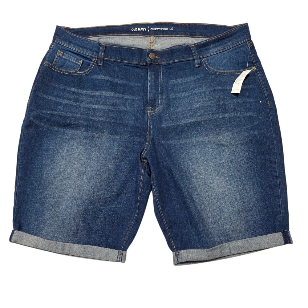 NEW Old Navy Denim Jean Shorts Women Plus 18 Blue Curvy Bermuda Cuffed Stretch